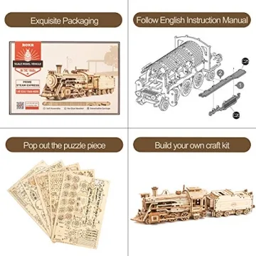 ROKR 3D Wooden Puzzle Mechanical Train Model Kit