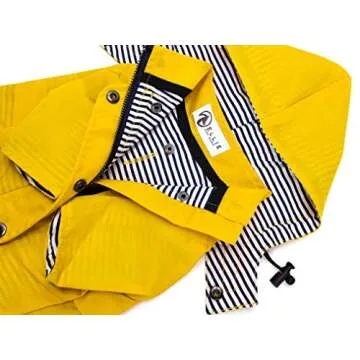 Ellie Dog Wear Zip Up Dog Raincoats with Reflective Buttons, Pockets, Rain/Water Resistant, Adjustable Drawstring, & Removable Hood - XXS to XXL - Stylish Premium Dog Raincoats (Yellow, Small)