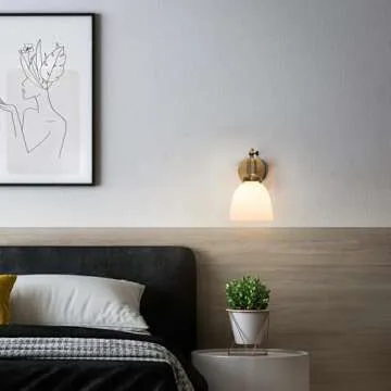 PERMO Industrial Vintage Slope Pole Wall Mount Single Sconce with 6.7" Oval Dome Milk White Glass Shade Wall Sconce Light Lamp Fixture