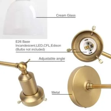 PERMO Industrial Vintage Slope Pole Wall Mount Single Sconce with 6.7" Oval Dome Milk White Glass Shade Wall Sconce Light Lamp Fixture