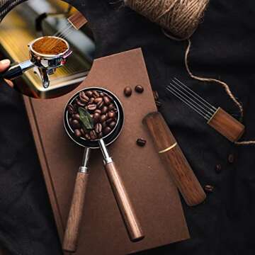 Zolunu Espresso Coffee Stirrer 5 Needles 0.4mm Espresso Distribution Tools, Natural Wood Handle and Stand (Rosewood)