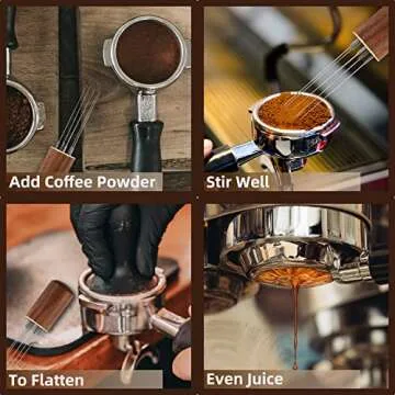 Zolunu Espresso Coffee Stirrer 5 Needles 0.4mm Espresso Distribution Tools, Natural Wood Handle and Stand (Rosewood)
