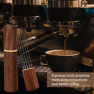 Zolunu Espresso Coffee Stirrer 5 Needles 0.4mm Espresso Distribution Tools, Natural Wood Handle and Stand (Rosewood)