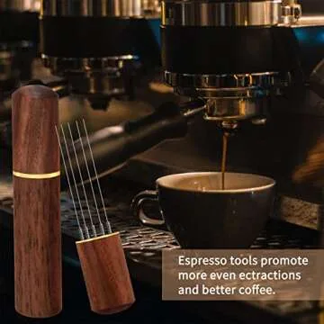 Zolunu Espresso Coffee Stirrer 5 Needles 0.4mm Espresso Distribution Tools, Natural Wood Handle and Stand (Rosewood)