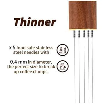 Zolunu Espresso Coffee Stirrer 5 Needles 0.4mm Espresso Distribution Tools, Natural Wood Handle and Stand (Rosewood)