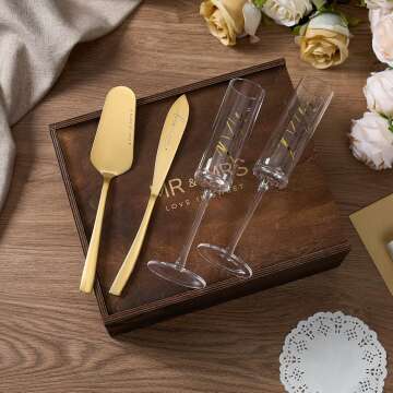 Elegant AW BRIDAL Wedding Gift Set: Champagne Flutes & Cake Knife