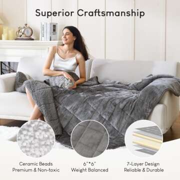 Cottonblue Sherpa Fleece Weighted Blanket 15 lbs for Adult, Flannel Cozy Plush Bed Blankets, Fuzzy Sherpa Weighted Blankets Full Size, Minky Soft Blanket for Sofa Bed, 48 x 72 inches, Grey