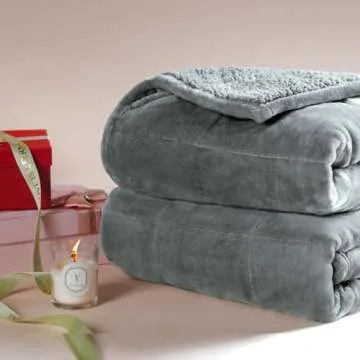 Cottonblue Sherpa Fleece Weighted Blanket 15 lbs for Adult, Flannel Cozy Plush Bed Blankets, Fuzzy Sherpa Weighted Blankets Full Size, Minky Soft Blanket for Sofa Bed, 48 x 72 inches, Grey