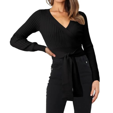 BTFBM Women Wrap Deep V Neck Cropped Sweater - Stylish & Comfortable!