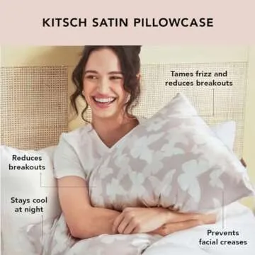 Kitsch Satin Pillowcase with Zipper for Hair & Skin, Softer Than Silk Pillow Cases Queen, Wrinkle-Free, Smooth and Cooling Satin Pillow Covers, Standard Size 19"x26", Champagne Butterfly