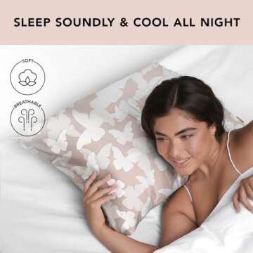 Kitsch Satin Pillowcase with Zipper for Hair & Skin, Softer Than Silk Pillow Cases Queen, Wrinkle-Free, Smooth and Cooling Satin Pillow Covers, Standard Size 19"x26", Champagne Butterfly