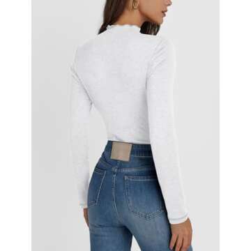 AUTOMET Long Sleeve Shirts Tops Womens Business Casual Work Blouses 2024 Fall Dressy Tunic Mock Neck Turtleneck Trendy Ladies Tee Tshirts Fashion Outfits Cute Clothes Fitted Clothing White S