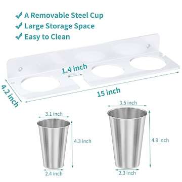 HIIMIEI Hair Tool Organizer Wall Mount, White Acrylic Hot Tool Holder with 2Cups, Bathroom Hair Styling Accessories Storage Organizer for Flat Iron, Blow Dryer, Curling Wand, Hair Straighteners, Brush