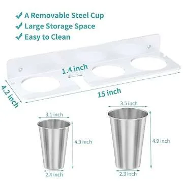 HIIMIEI Hair Tool Organizer Wall Mount, White Acrylic Hot Tool Holder with 2Cups, Bathroom Hair Styling Accessories Storage Organizer for Flat Iron, Blow Dryer, Curling Wand, Hair Straighteners, Brush