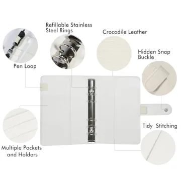 Elegant A5 6 Ring Crocodile Binder with Snap Closure