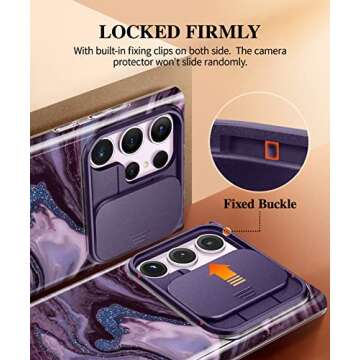 GVIEWIN for Samsung Galaxy S23 Ultra Case with Slide Camera Cover, [Military Grade Drop Protection] Slim Marble Design Best Shockproof Protective Phone Case Fit S23 Ultra 5G 6.8" (Quicksand/Purple)