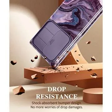 GVIEWIN for Samsung Galaxy S23 Ultra Case with Slide Camera Cover, [Military Grade Drop Protection] Slim Marble Design Best Shockproof Protective Phone Case Fit S23 Ultra 5G 6.8" (Quicksand/Purple)