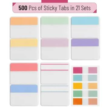 Mr. Pen- Sticky Index Tabs, 500 Pcs, 21 Sets, Colorful Sticky Tabs for Notebooks, Page Markers, Page Tabs for Binders, Page Tabs Sticky Tabs for Books, Notebook Tabs, Book Sticky Tabs for Notebooks
