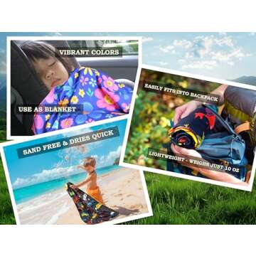 Microfiber Beach Towel for Kids - Thin and Large (30"x60") - Floral - Absorbent, quick dry, sand free, lightweight, blanket - toddler, girls, boys - For Sports, Pool, Picnic, Camping, Travel, Swim
