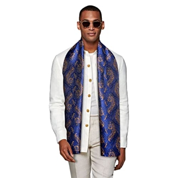 YOHOWA Navy Blue Brown Floral Silk Scarf - Lightweight and Elegant Accessory