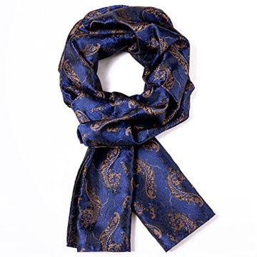 YOHOWA Exquisite Navy Blue Brown Silk Scarf for All Occasions