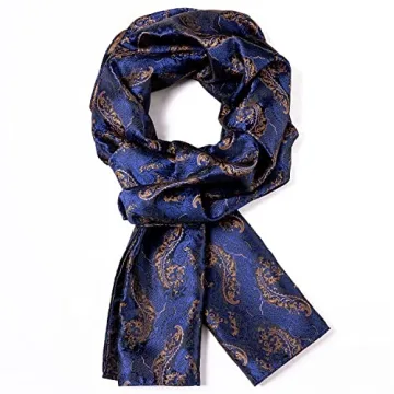 YOHOWA Exquisite Navy Blue Brown Silk Scarf for All Occasions