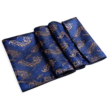 YOHOWA Exquisite Navy Blue Brown Silk Scarf for All Occasions