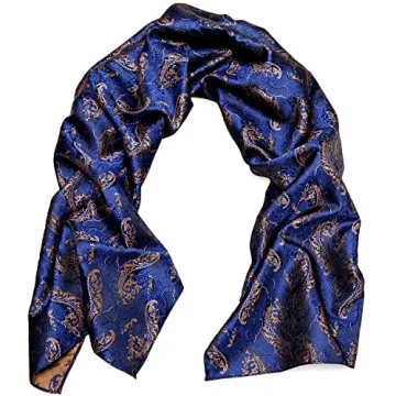 YOHOWA Exquisite Navy Blue Brown Silk Scarf for All Occasions