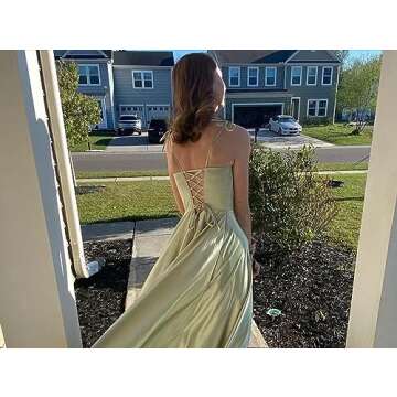 POMUYOO Women's Spaghetti Strap Rust Bridesmaid Dresses Long Slit Formal Dress Prom Gown with Pockets Sienna Size 8