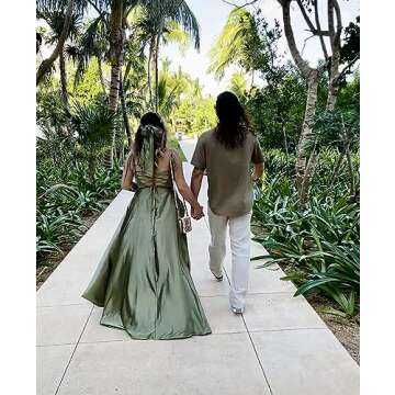 POMUYOO Women's Spaghetti Strap Rust Bridesmaid Dresses Long Slit Formal Dress Prom Gown with Pockets Sienna Size 8