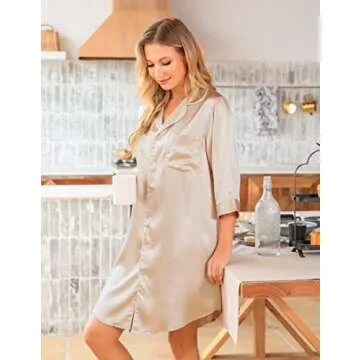 Vlazom Women's 3/4 Sleeve Satin Nightgown - Elegant Comfort