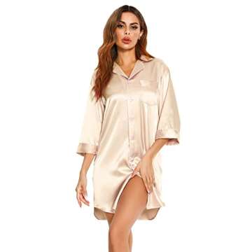 Vlazom Women's 3/4 Sleeve Satin Nightgown - Elegant Comfort