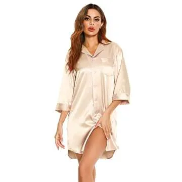Vlazom Women's 3/4 Sleeve Satin Nightgown - Elegant Comfort