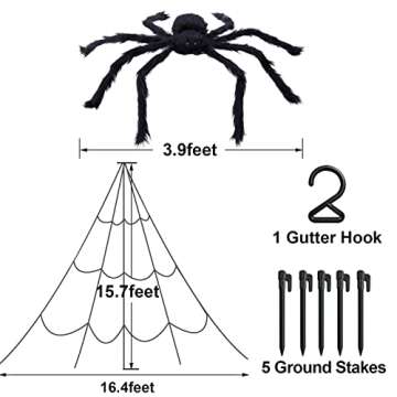 KUCHEY Halloween Decorations Outdoor 200'' Triangular Spider Web + 47'' Giant Fake Spiders, Hallowee...