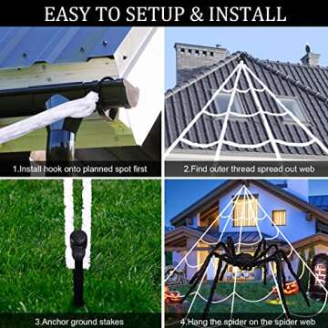 KUCHEY Halloween Decorations Outdoor 200'' Triangular Spider Web + 47'' Giant Fake Spiders, Halloween Decor Indoor Clearance for Home Outside Yard Costumes Party Haunted House Garden Lawn