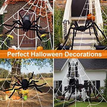 KUCHEY Halloween Decorations Outdoor 200'' Triangular Spider Web + 47'' Giant Fake Spiders, Halloween Decor Indoor Clearance for Home Outside Yard Costumes Party Haunted House Garden Lawn