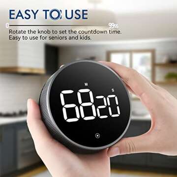 Digital Kitchen Timer, 3.8'' Large LED Display Countdown Countup Timer, Timer for Kids, Classroom Ma...