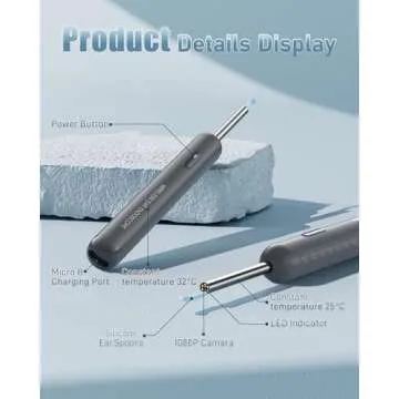 Loyker Ear Wax Removal Tool Camera, Ear Cleaner with 1080P Camera, Earwax Removal Cleaning Kit with 6 Ear Pick, Otoscope for iPhone, iPad, Android Phones, Gray