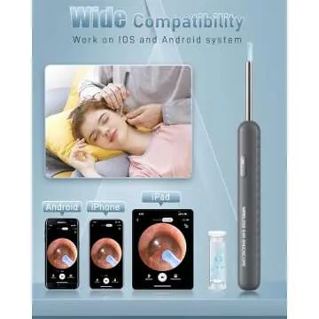 Loyker Ear Wax Removal Tool Camera, Ear Cleaner with 1080P Camera, Earwax Removal Cleaning Kit with 6 Ear Pick, Otoscope for iPhone, iPad, Android Phones, Gray
