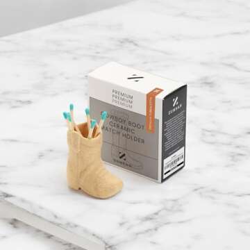 ZUHSAN cowboy match holder, Home decor ceramic match holder, cowboy boot match holder, with striker,...