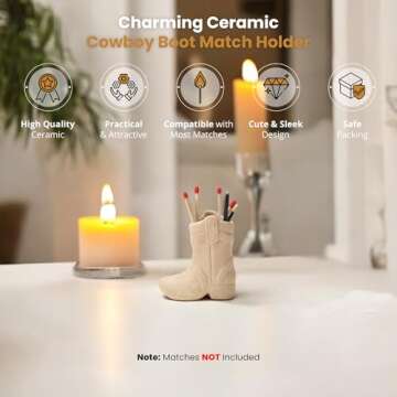 ZUHSAN cowboy match holder, Home decor ceramic match holder, cowboy boot match holder, with striker, MATCHES NOT INCLUDED (Terracotta)