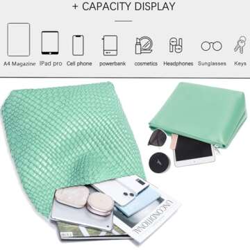 Women Vegan Leather Hand-Woven Tote Handbag Fashion Shoulder Top-handle Bag All-Match Underarm Bag with Purse (Spring green)