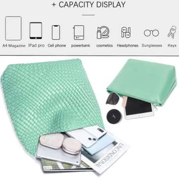 Women Vegan Leather Hand-Woven Tote Handbag Fashion Shoulder Top-handle Bag All-Match Underarm Bag with Purse (Spring green)