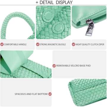 Women Vegan Leather Hand-Woven Tote Handbag Fashion Shoulder Top-handle Bag All-Match Underarm Bag with Purse (Spring green)