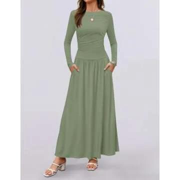 ZESICA Women's Long Sleeve Maxi Dress with Pockets