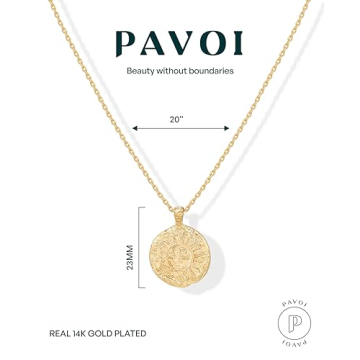 PAVOI 14K Gold Moon Star Coin Pendant Necklace