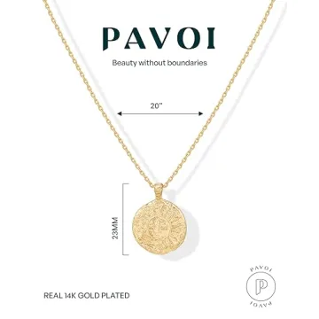 PAVOI 14K Gold Moon Star Coin Pendant Necklace