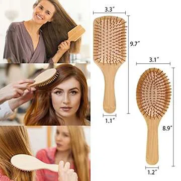 Bamboo Hair Brush 6 Sticks Bamboo Brush Wooden Hair Brush for Enhance Shine Massage the Scalp and Improve Tangles