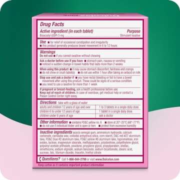 Dulcolax Pink Stimulant Laxative Tablets, Overnight Laxative, Predictable & Effective Constipation Relief, Relieves Straining & Bloating, Bisacodyl 5 mg, 25 Count