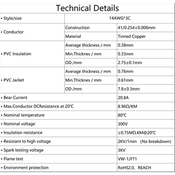 Durable 14awg 3 Wire Cable 30ft for Outdoor Use